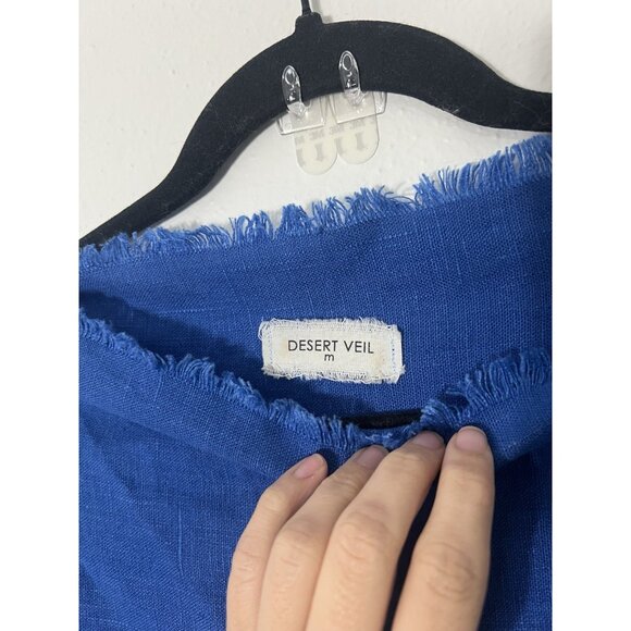 Desert Veil Blue Linen Kaftan Dress With Pockets Size Medium - Picture 5 of 11